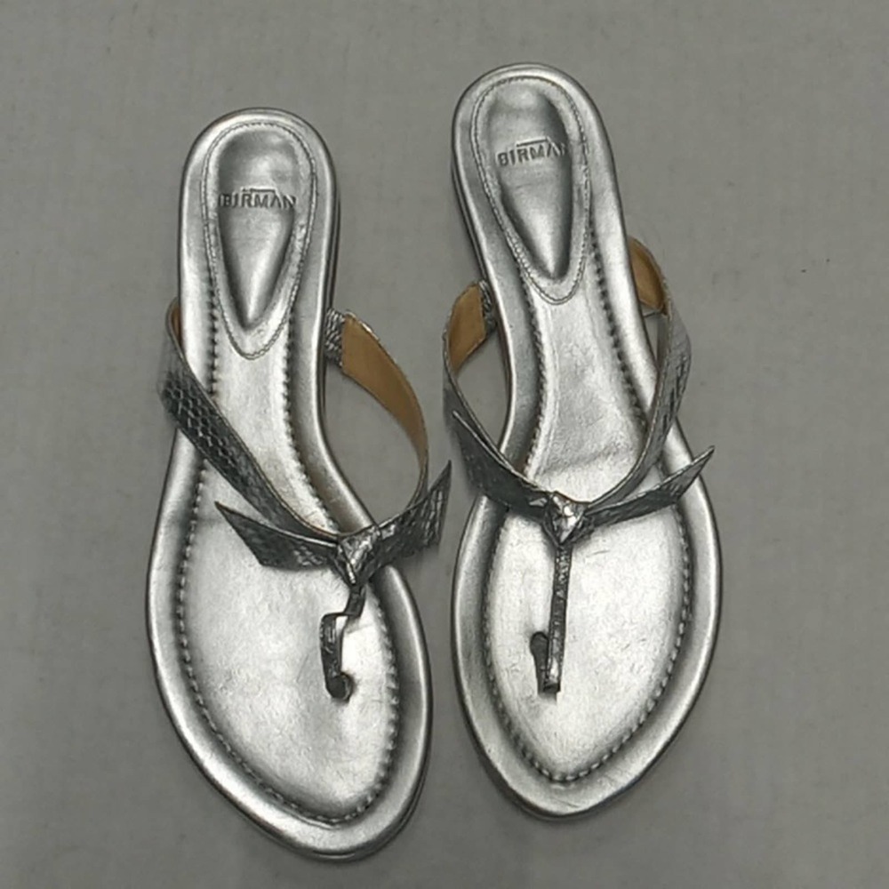 Alexandre Birman Naked Clarita Flat Silver Metallic Snake Print Sandals